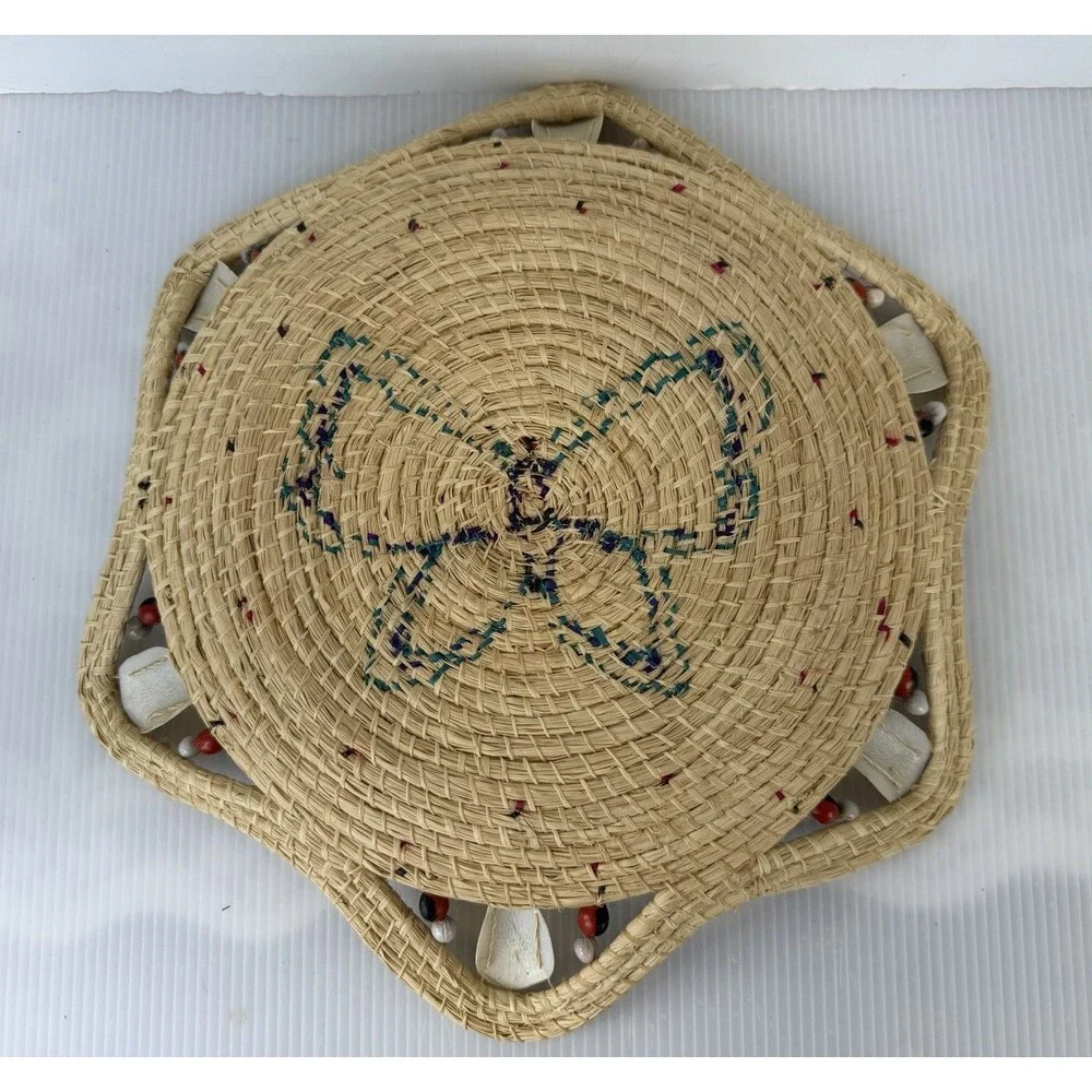 Vintage Hand Woven Butterfly Basket Shallow Decorative Wicker Boho Wall Decor
